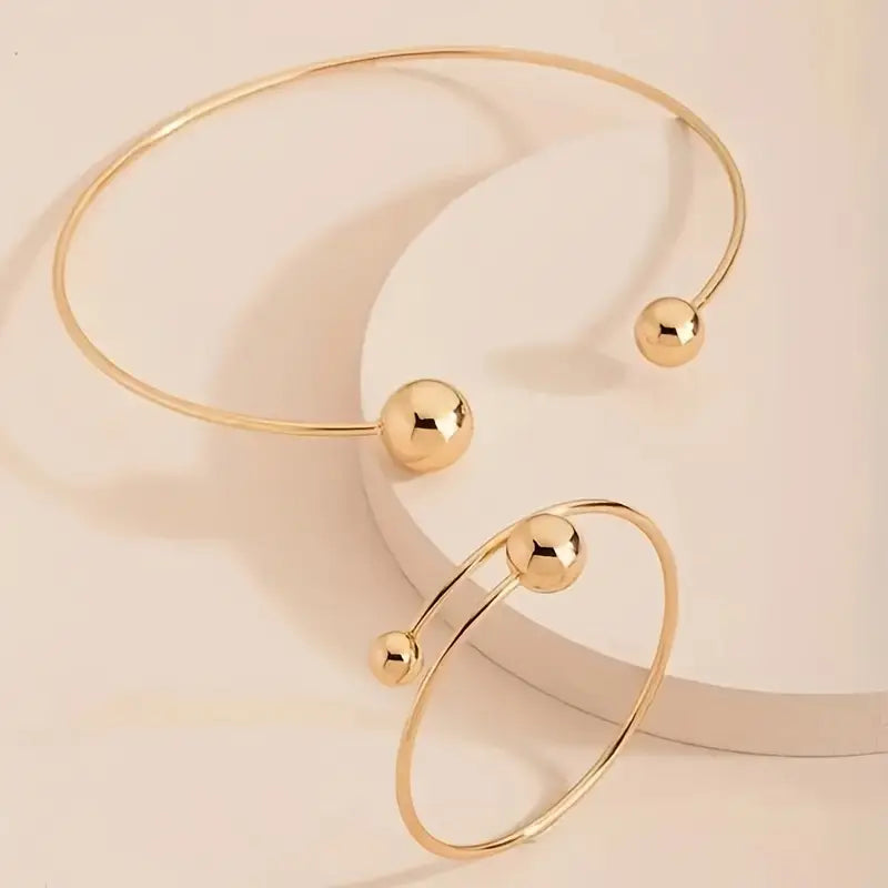 Elegant 18k Guld Minimalistisk Krave- og Manchetarmbånd Sæt