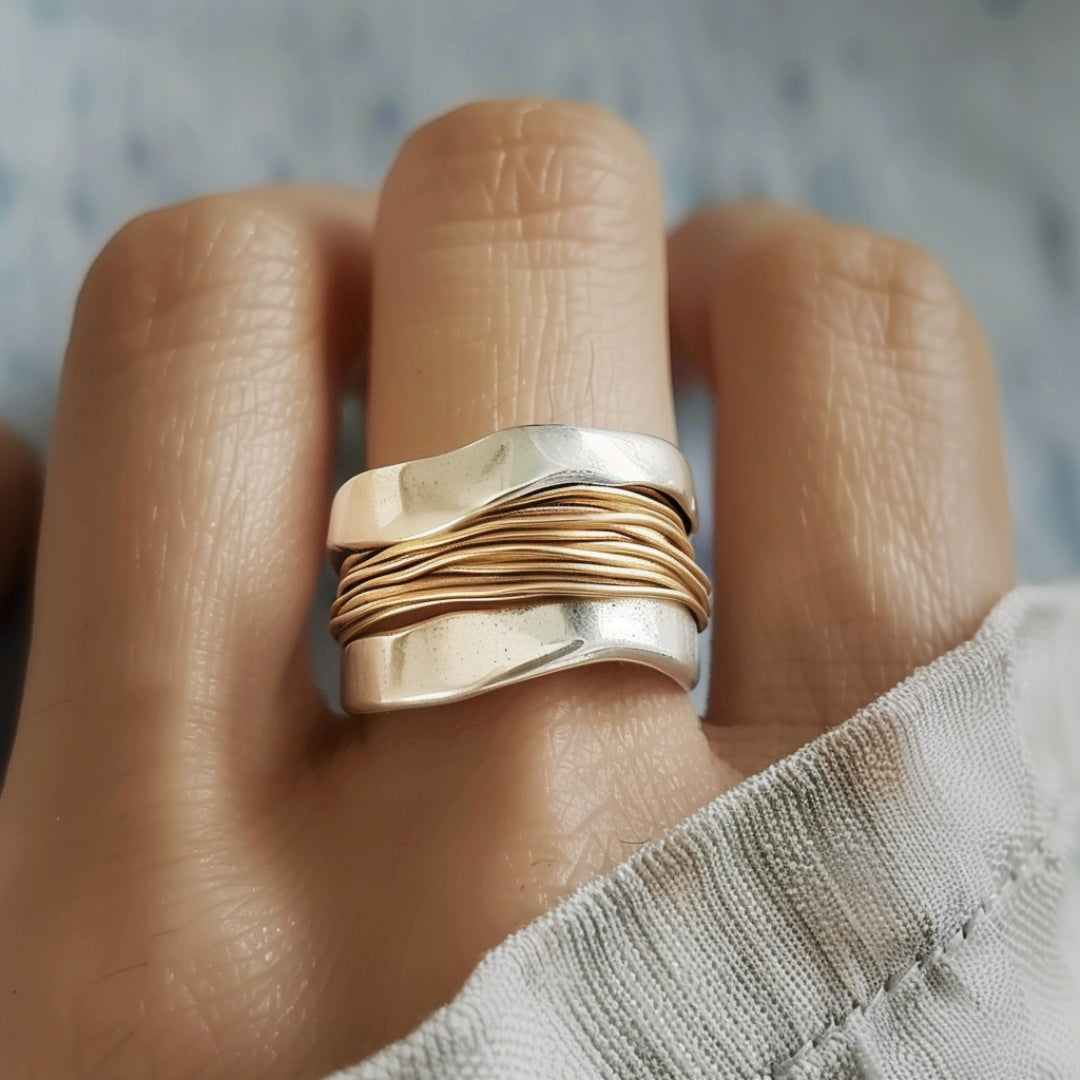 Sølv Guld Tråd Ring