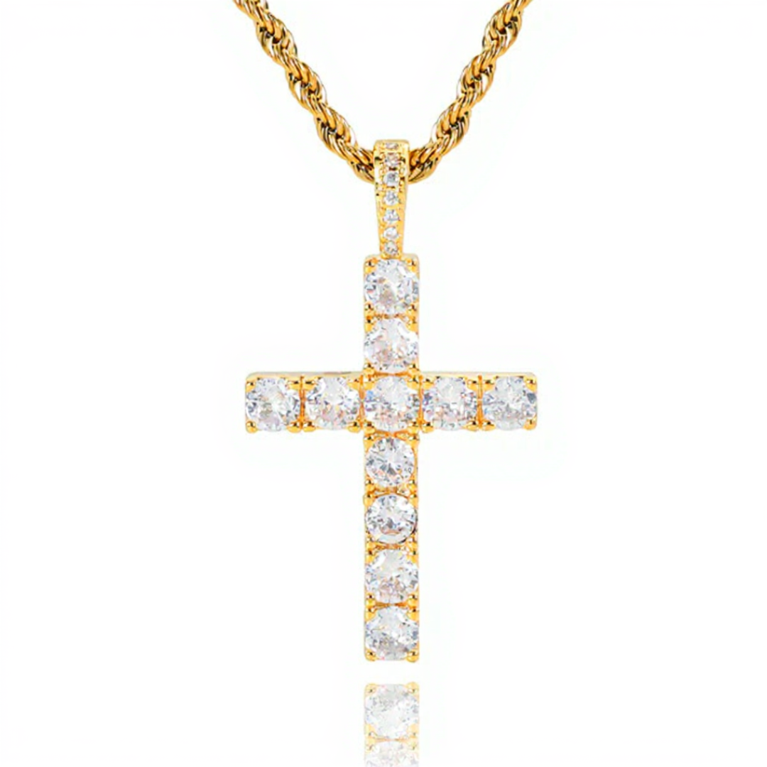 Faith™ | Guld Moissanite Kors Halskæde