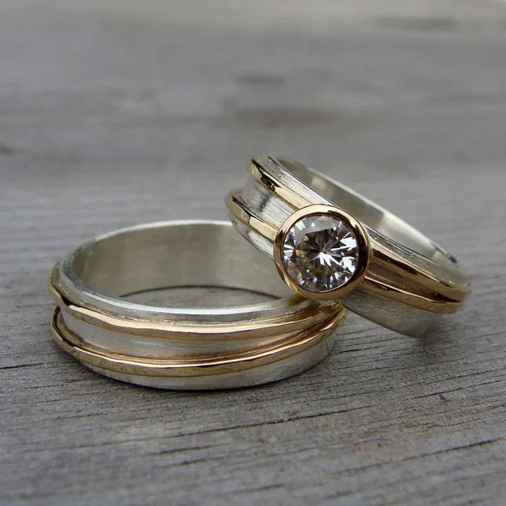 Vintage Ring Sæt i Guld og Sølv med Zirkoner