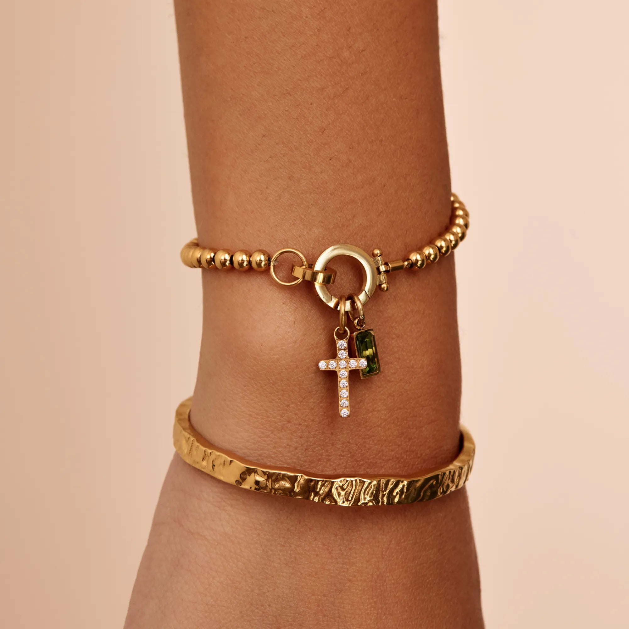 Perle Fødselssten Kors Charm Armbånd