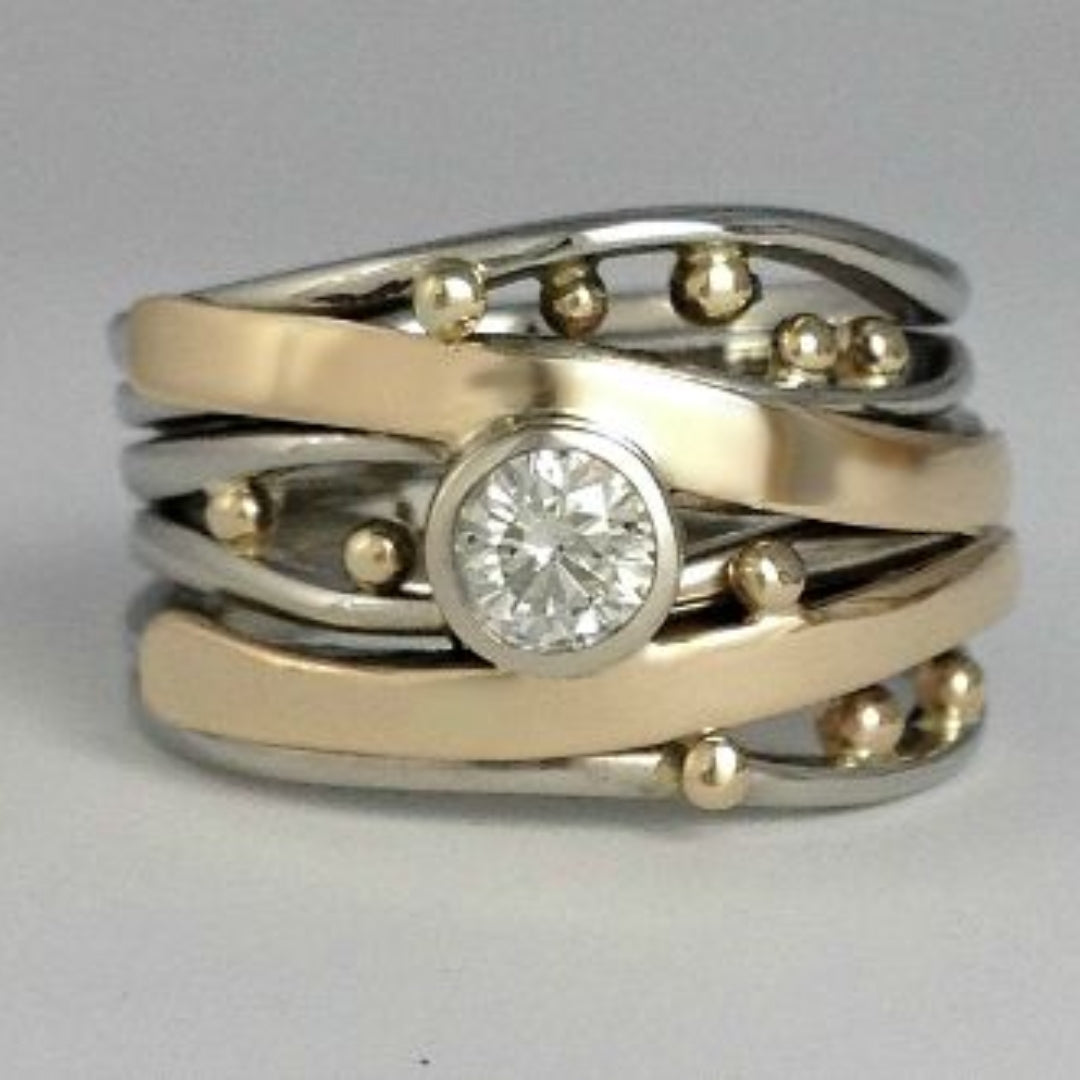 Vintage guldring med intarsia og zirkonia
