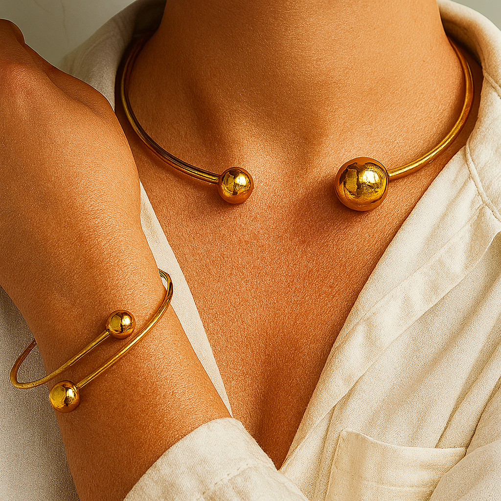 Elegant 18k Guld Minimalistisk Krave- og Manchetarmbånd Sæt