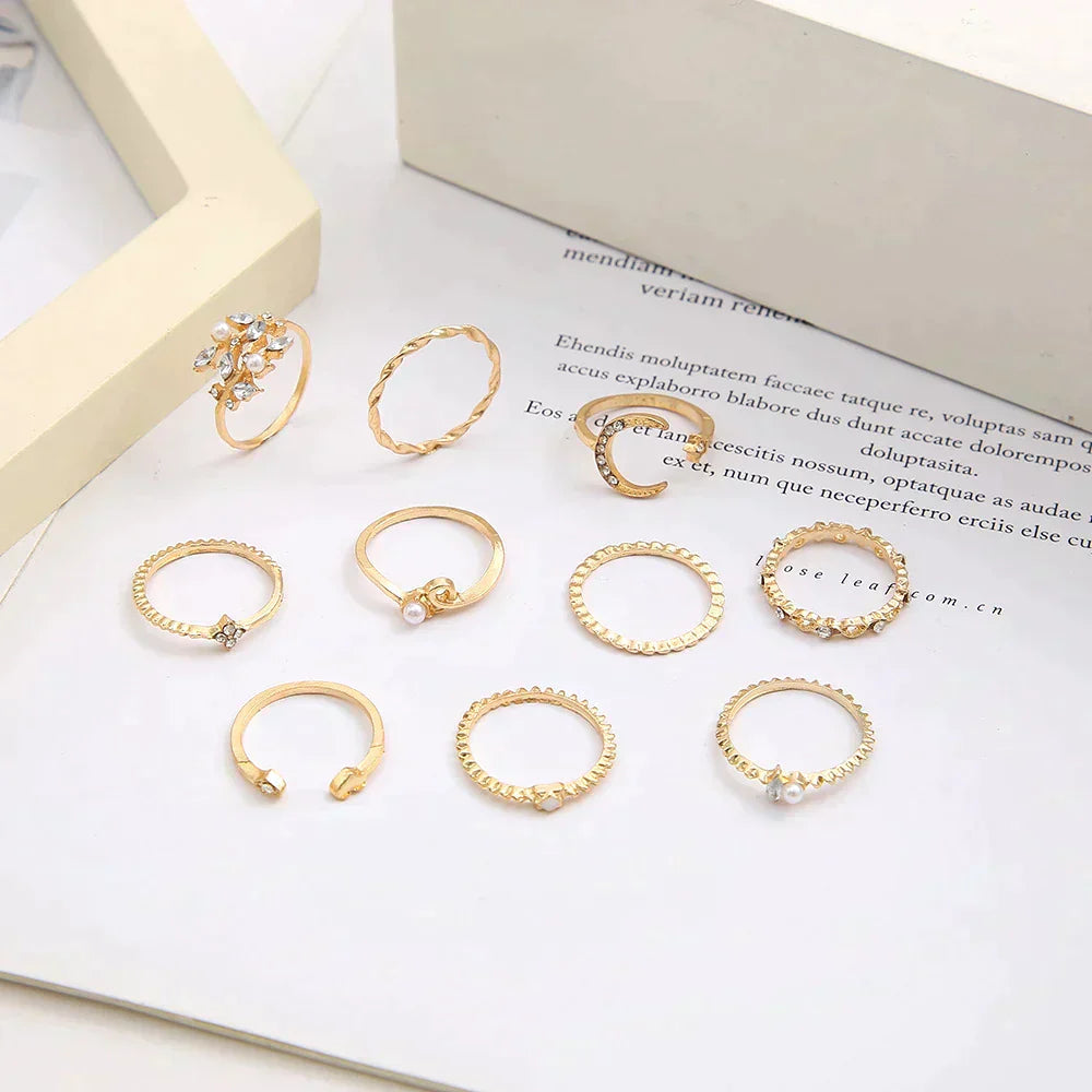 Boho™ | Sølv og Guld Ring Sæt (10 Par)