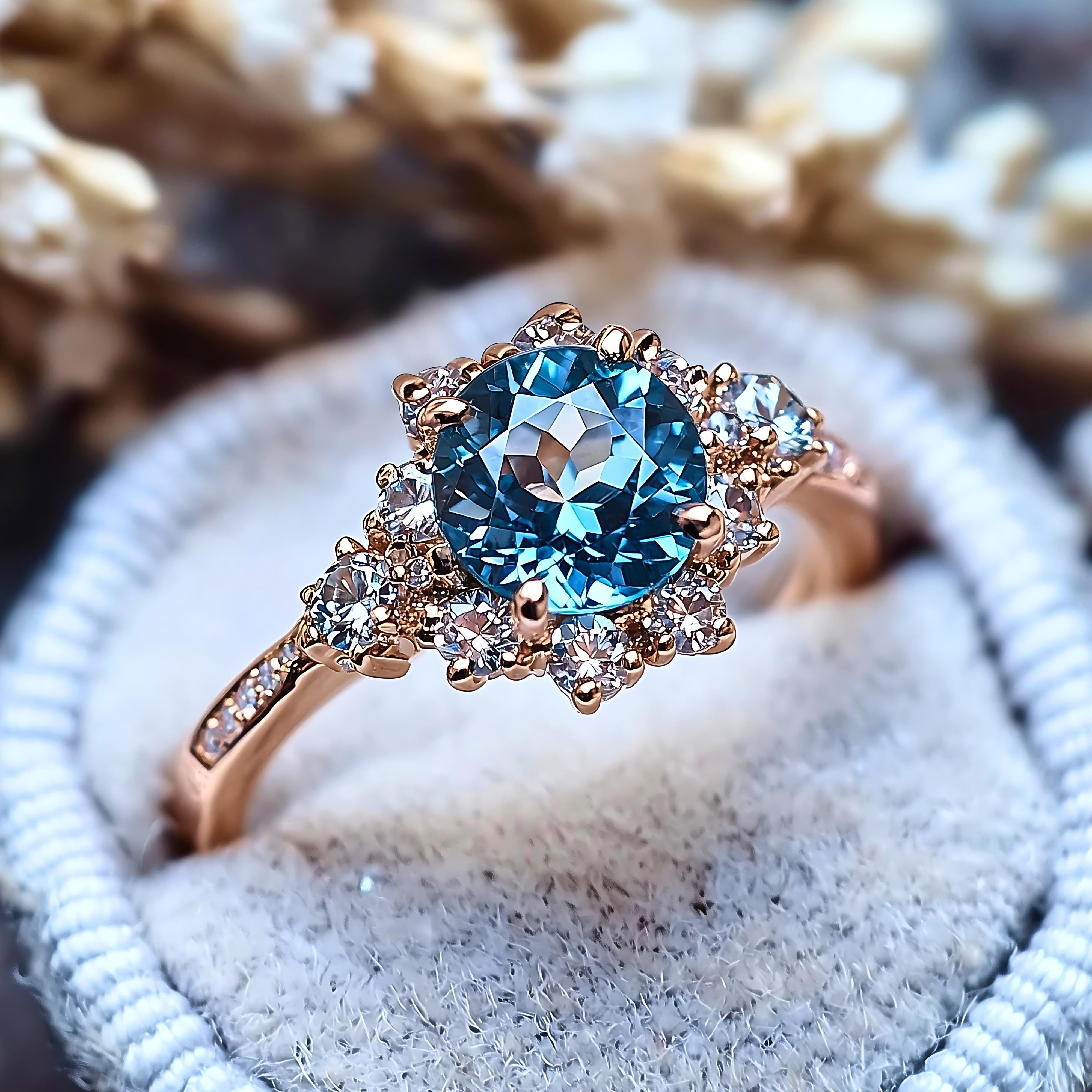 1,5 ct Rund Blå Moissanit Ring