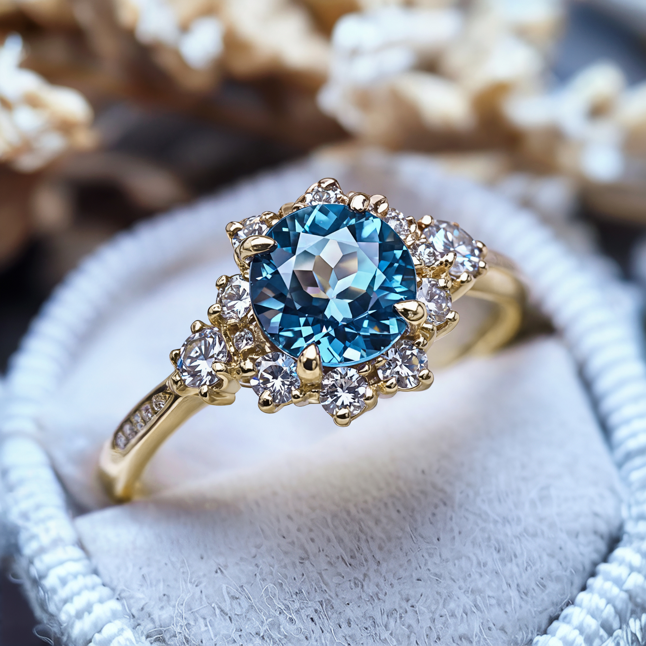 1,5 ct Rund Blå Moissanit Ring
