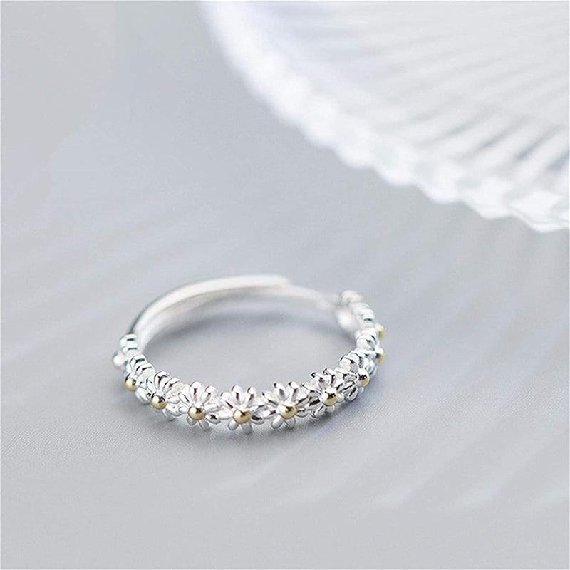 Justerbar Sølv Daisy Ring Hånd-Emalje