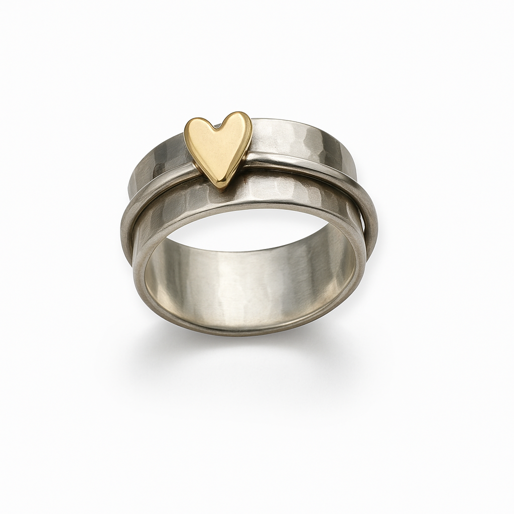 Lena™ | Kvinders Vintage Sølv Ring med Guld Hjerte