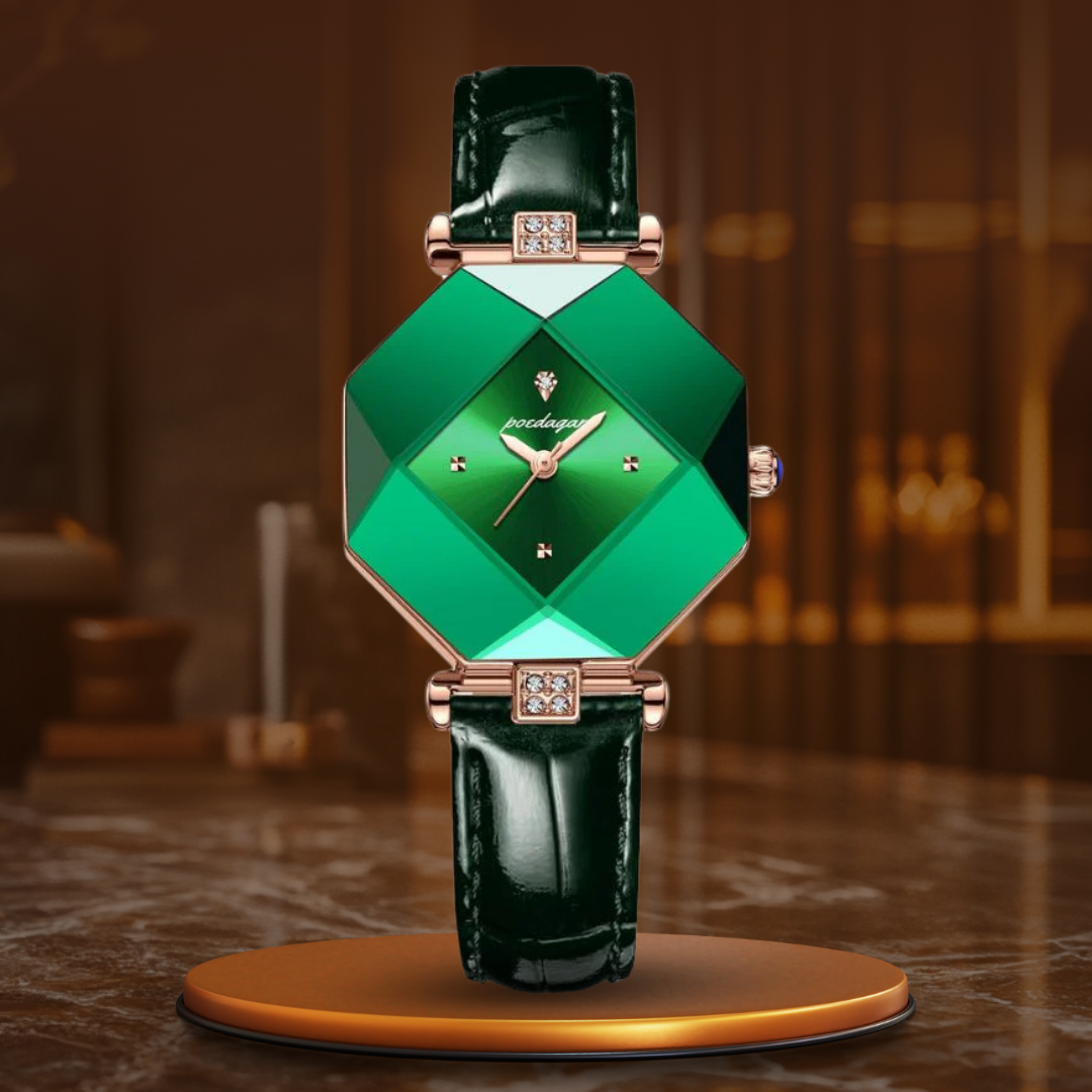 LUKSURIØS GRØN DIAMANT KVARTS UR | Elegance Møder Præcision