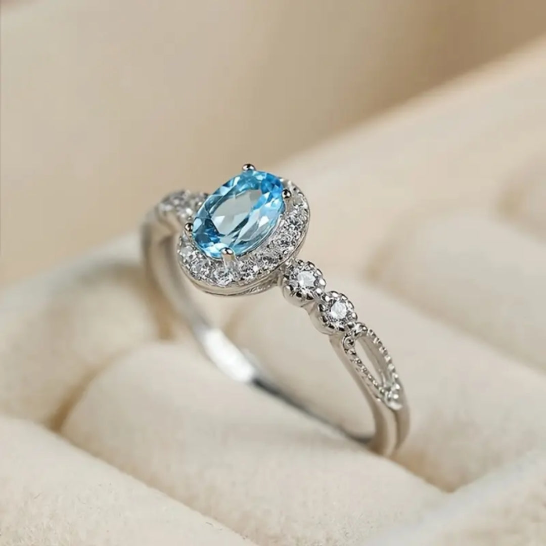 Sølv Ring med Blå Zirkonia Krystal