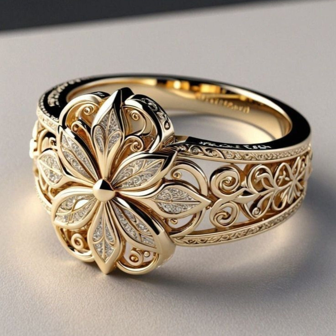 Eksotisk Blomster Ring med Zirkoner