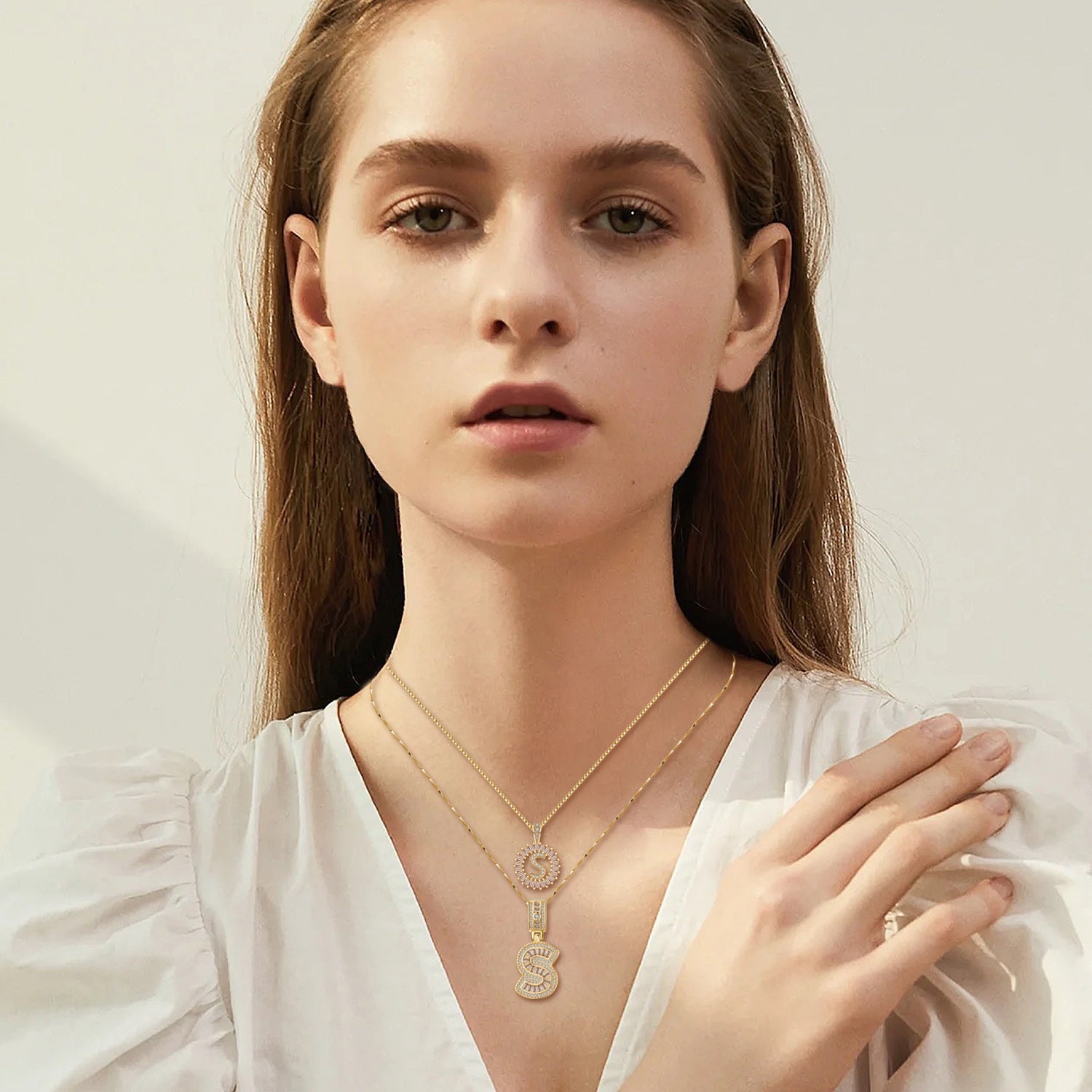 18K Guld Moissanite Initial Halskæde Sæt