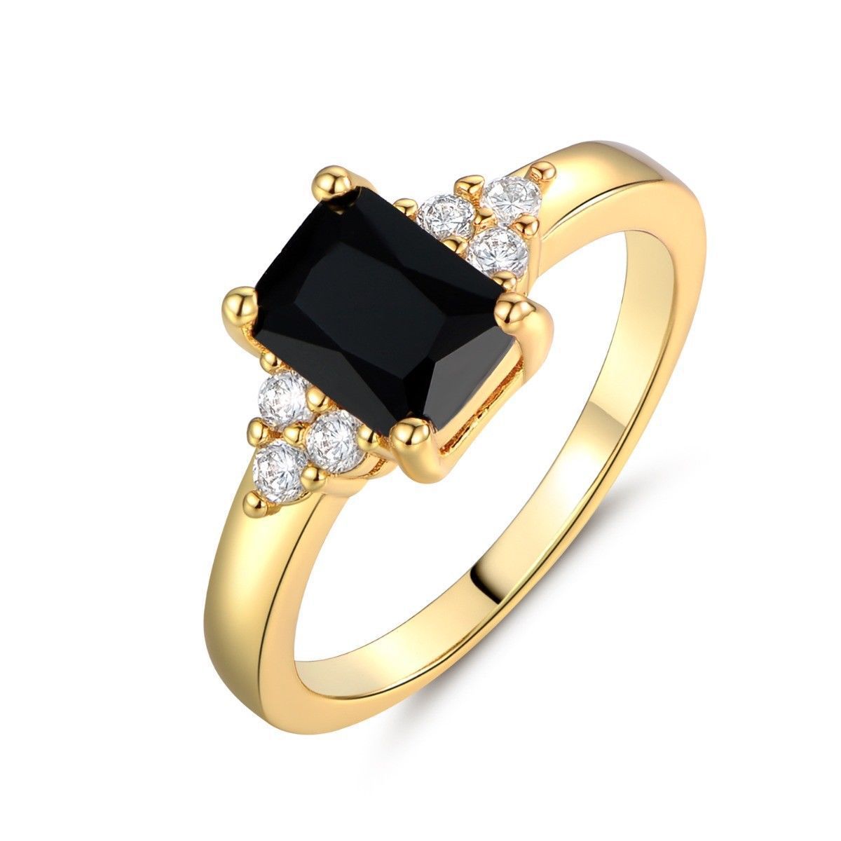 14k guld sort spinel baguette ring
