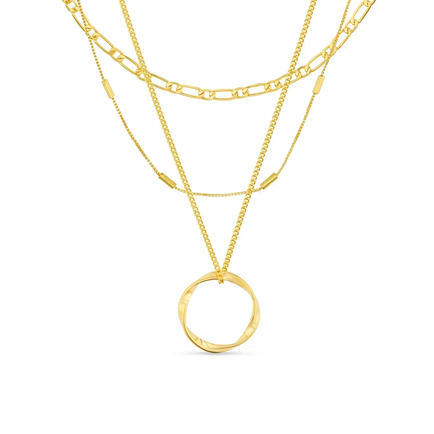 Circa™ | 18K Guld Åben Cirkel Tredobbelt Række Halskæde