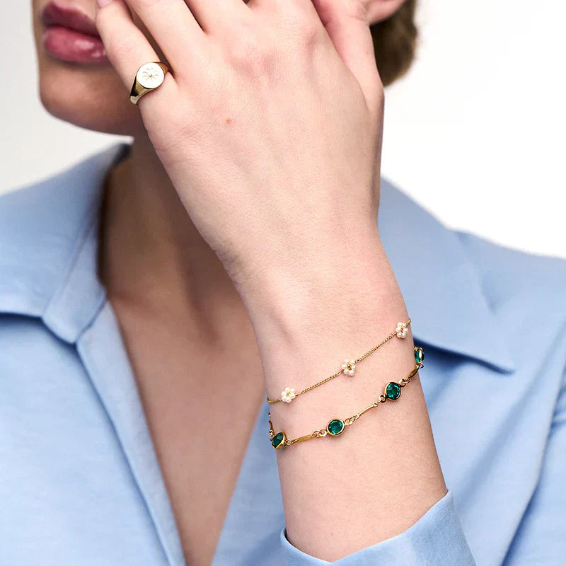 18k Guld Emerald Link Armbånd