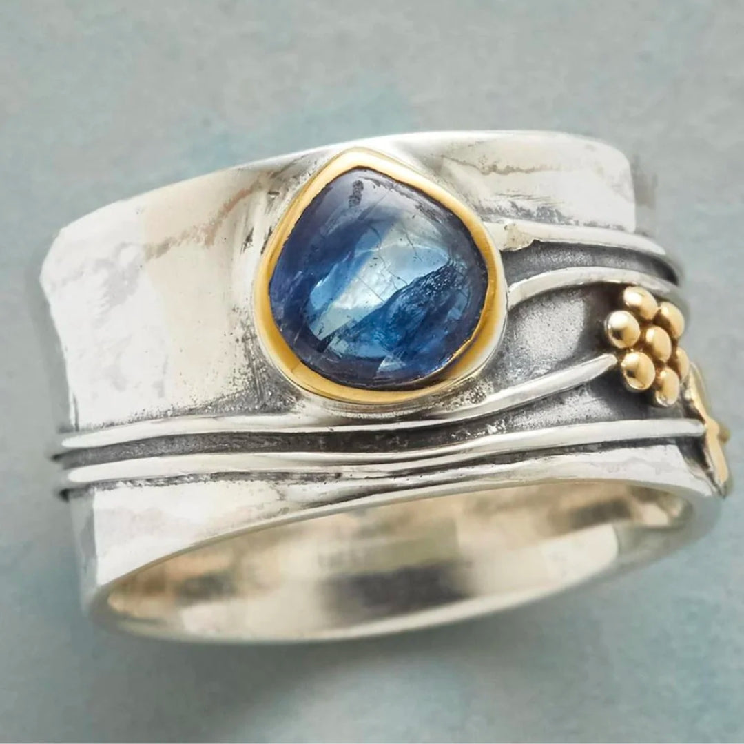 Boho Sølv Ring med Blå Sten