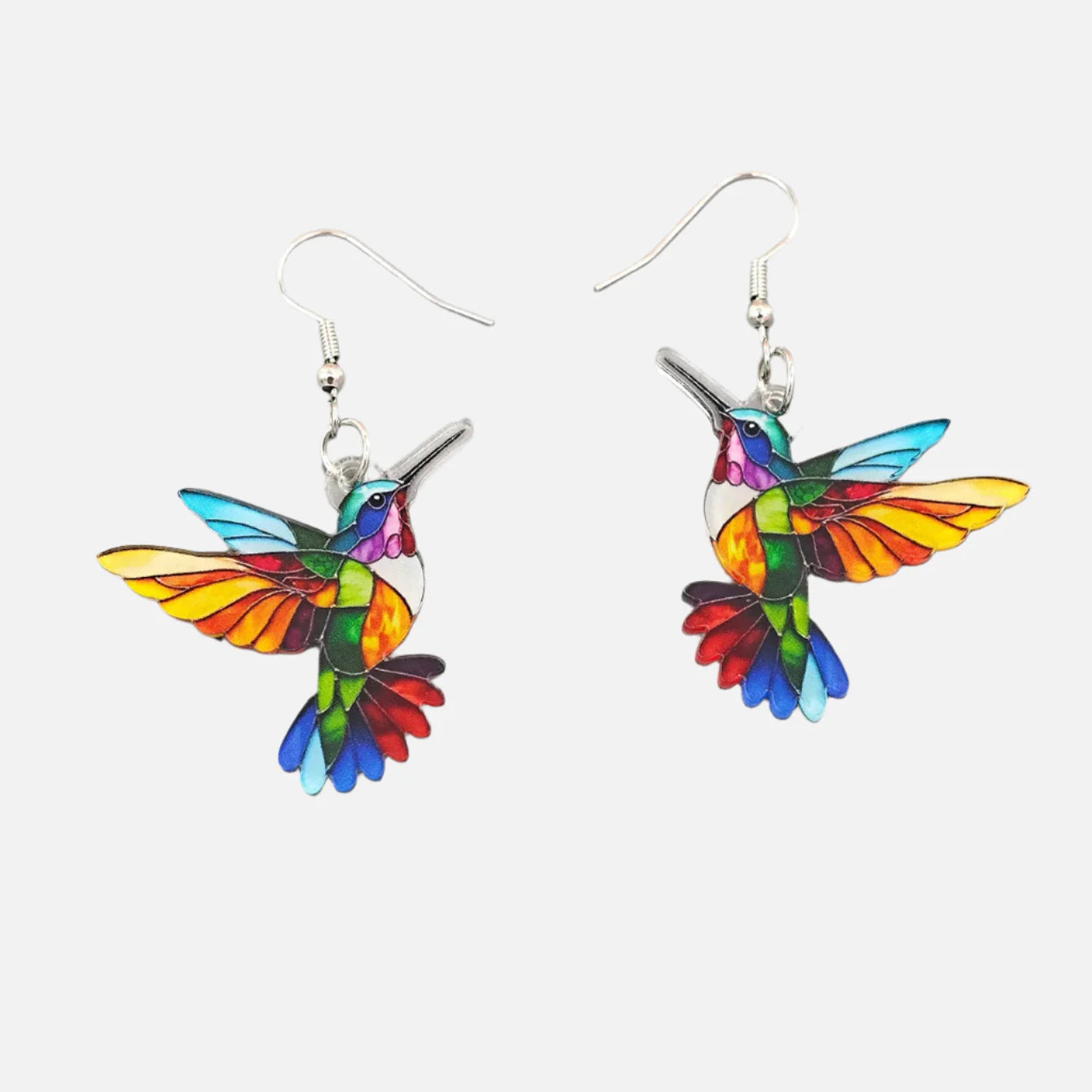 Acryl Kolibri Dangle Øreringe – Lys 2D Fugledesign