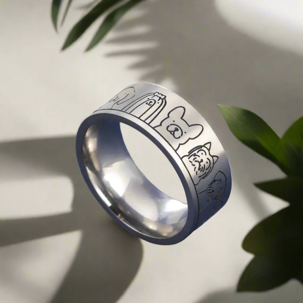 Bred Ring af Rustfrit Stål til Hunde – Gravert Design til Kvinder