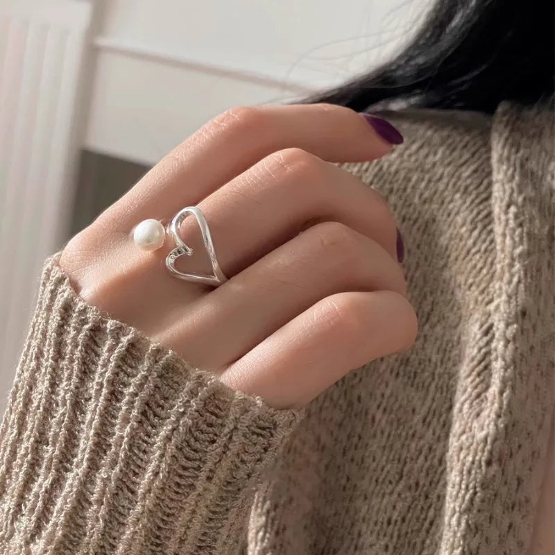Sølv perle hjerte ring
