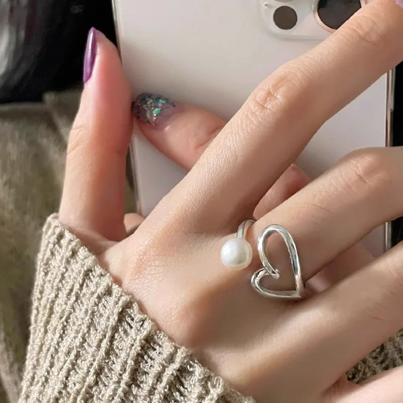Sølv perle hjerte ring