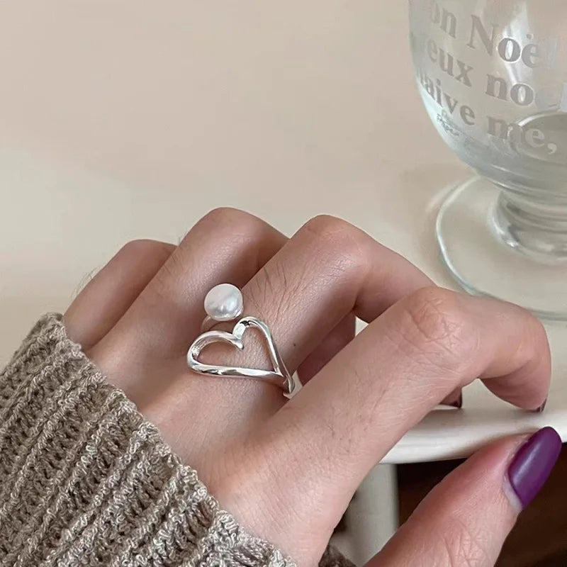 Sølv perle hjerte ring