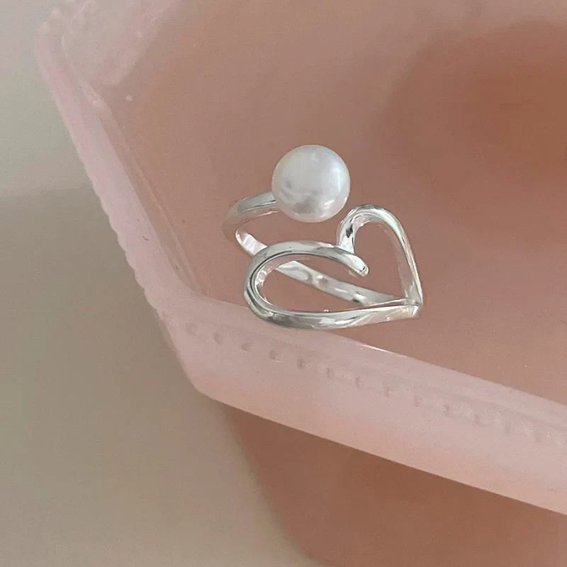 Sølv perle hjerte ring