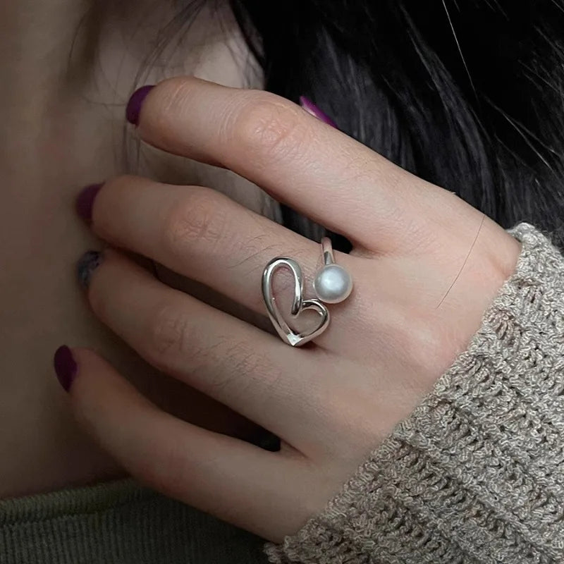 Sølv perle hjerte ring