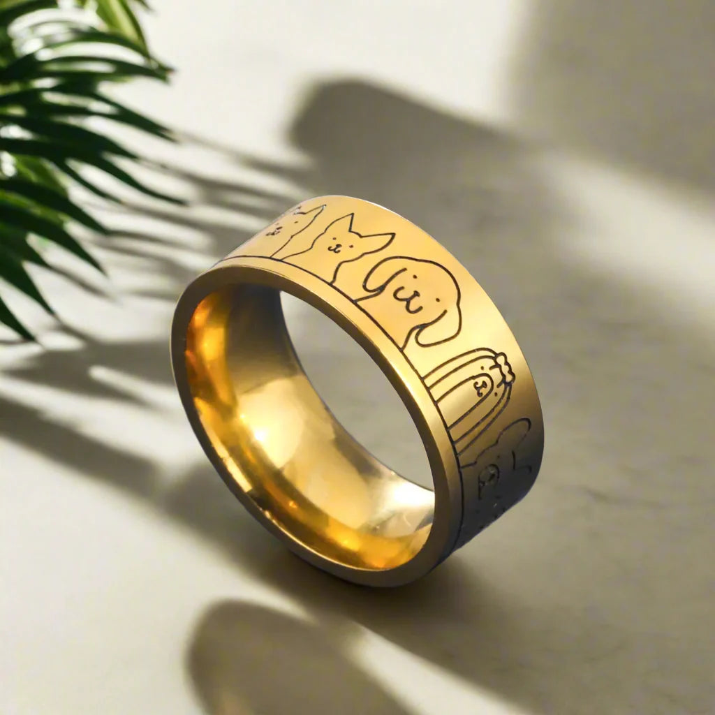 Bred Ring af Rustfrit Stål til Hunde – Gravert Design til Kvinder