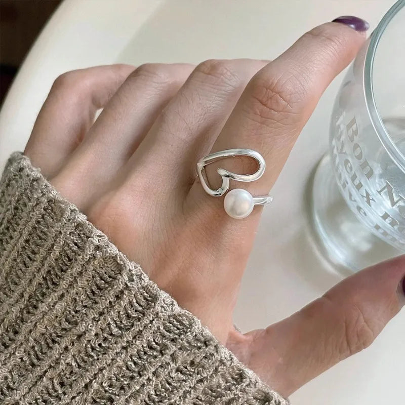 Sølv perle hjerte ring