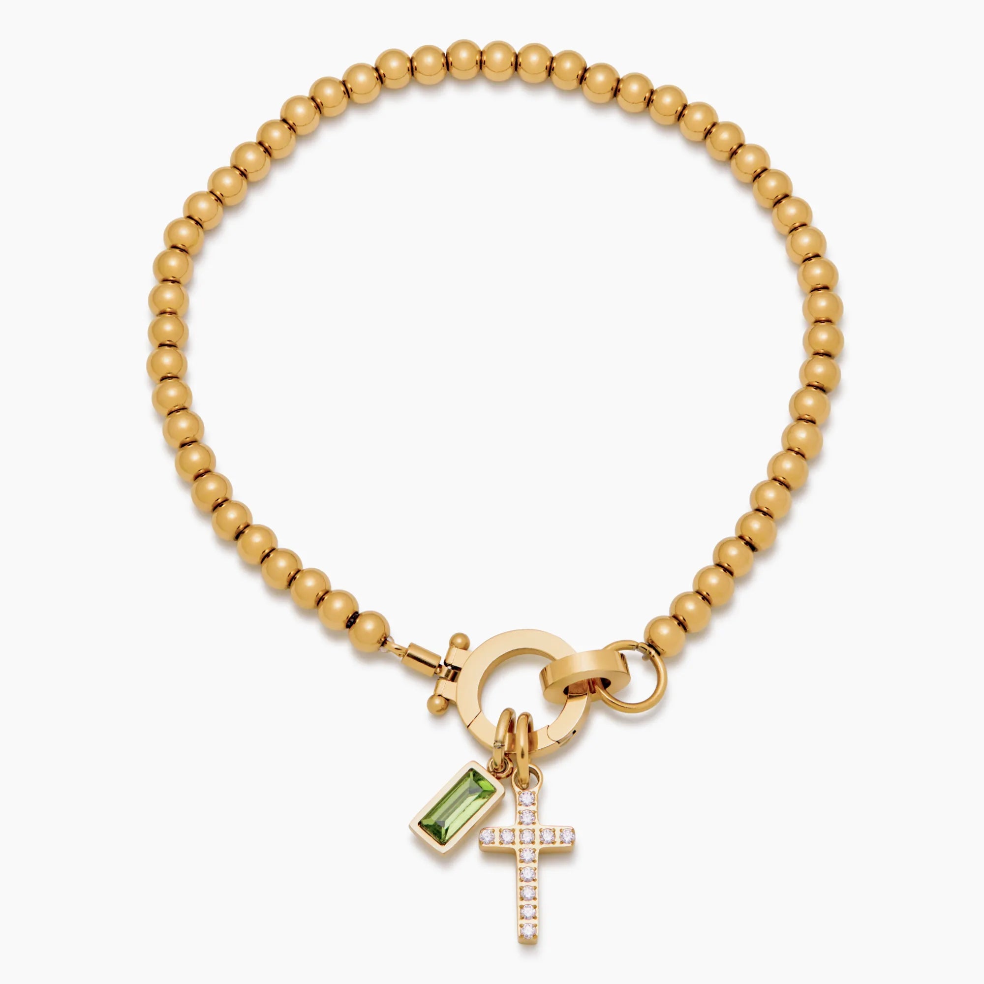 Perle Fødselssten Kors Charm Armbånd