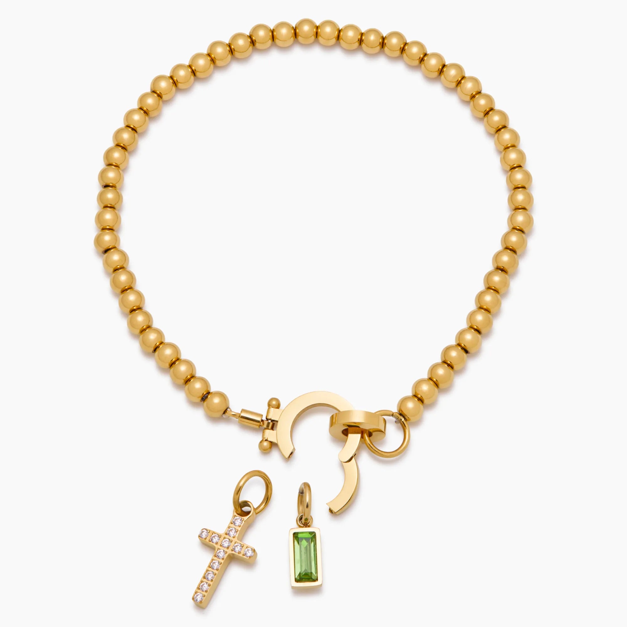 Perle Fødselssten Kors Charm Armbånd