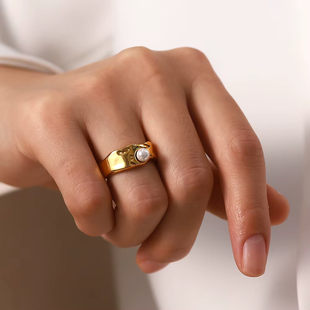 Vintage Naturlig Guld Perle Ring