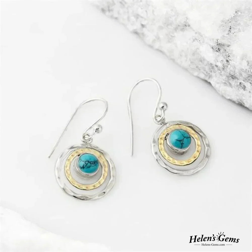 Boho Saturnus Øreringe med Turquoise Sten i Sølv og Guld