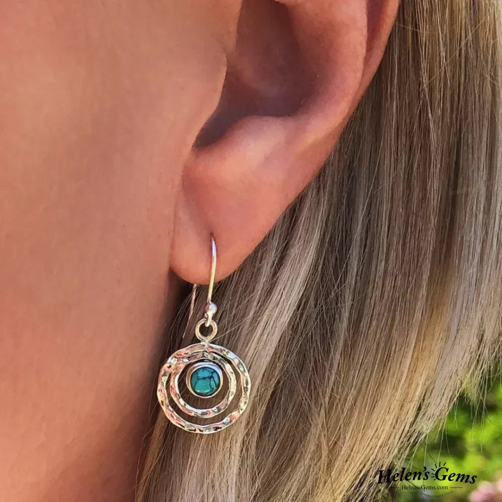 Boho Saturnus Øreringe med Turquoise Sten i Sølv og Guld