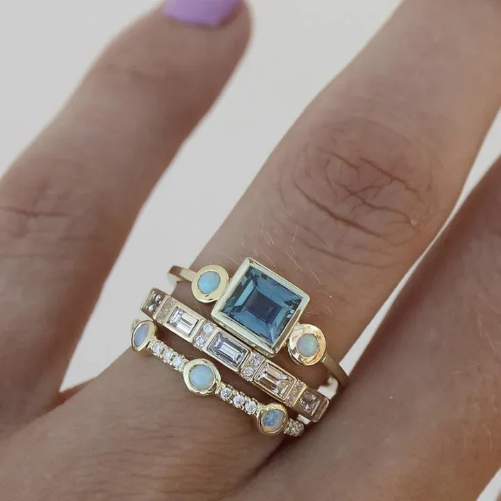 Vintage ringe sæt i blå zirkonium