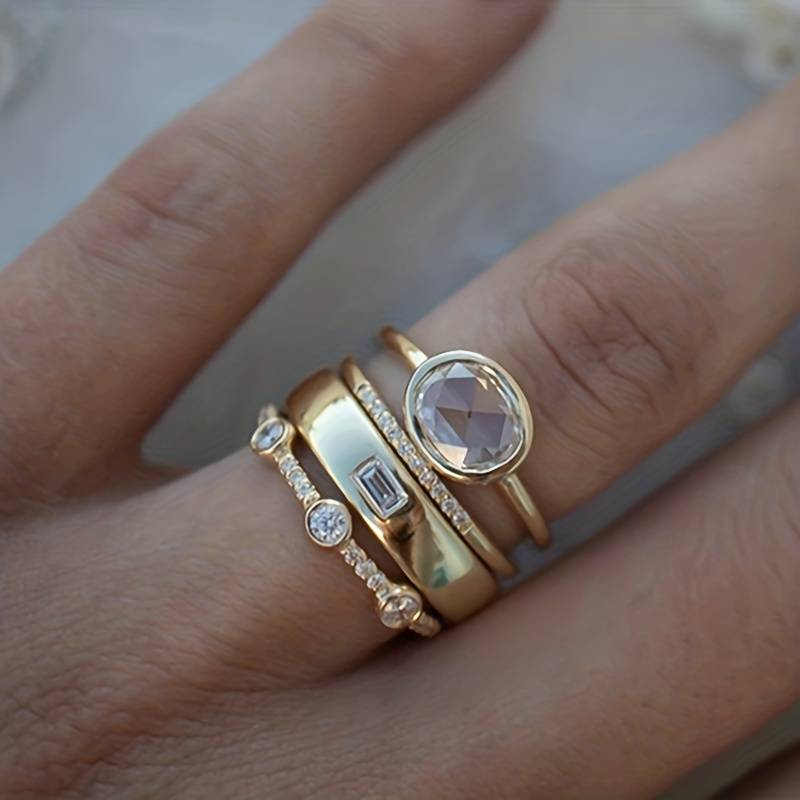 Retro Guld & Zirkonia Ring Sæt
