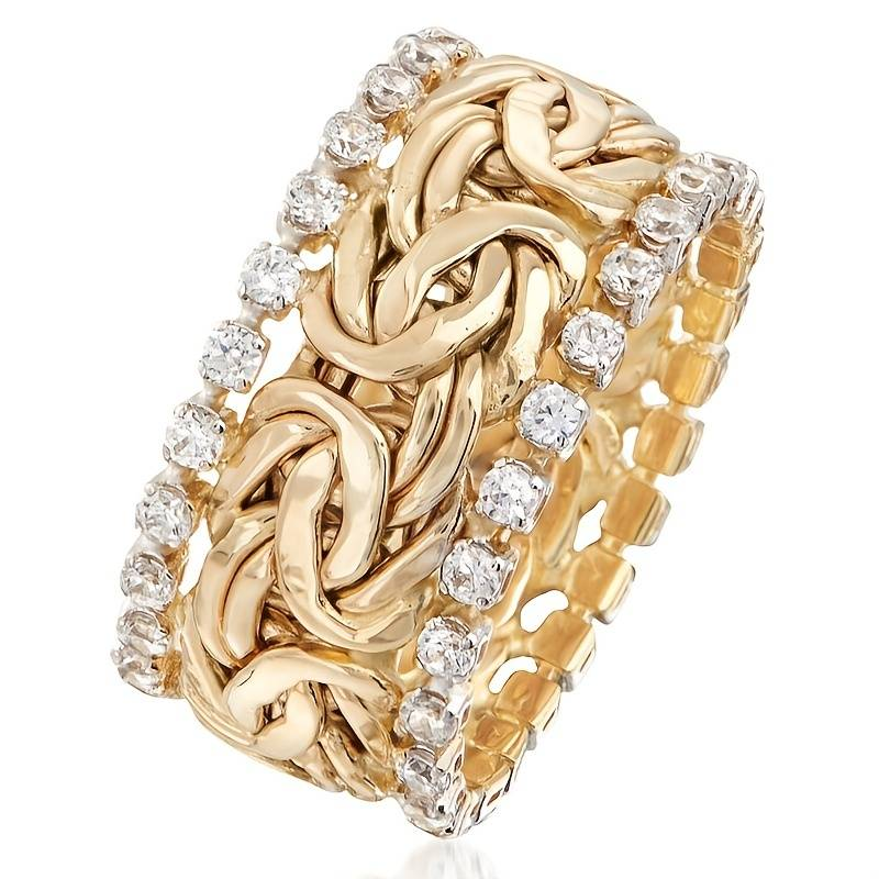Vævet guld ring med zirkoner