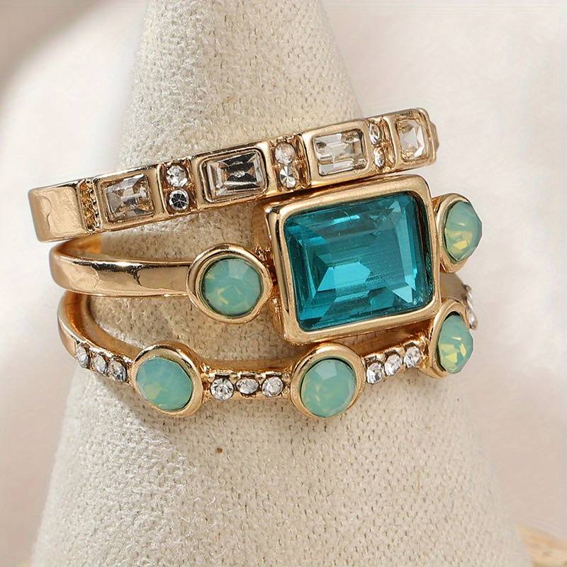 CrystalLuxe™ | Vintage Blå Krystal Ring Sæt