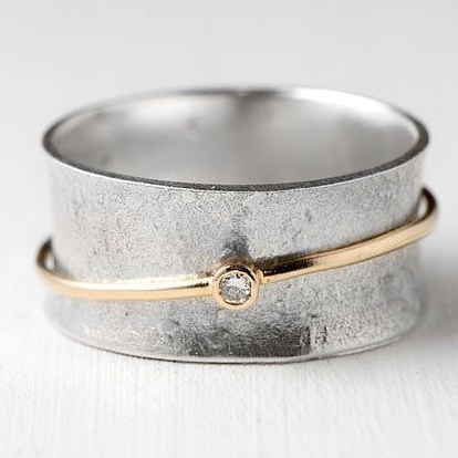 Vintage Guld Linie Zirconia Sølv Ring