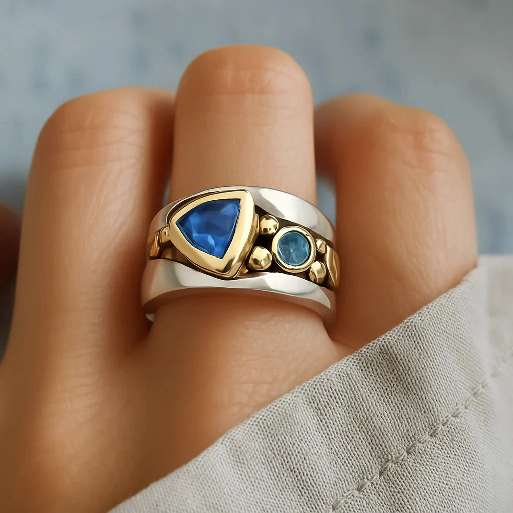 Vintage Blå Zirconia Boho Ring