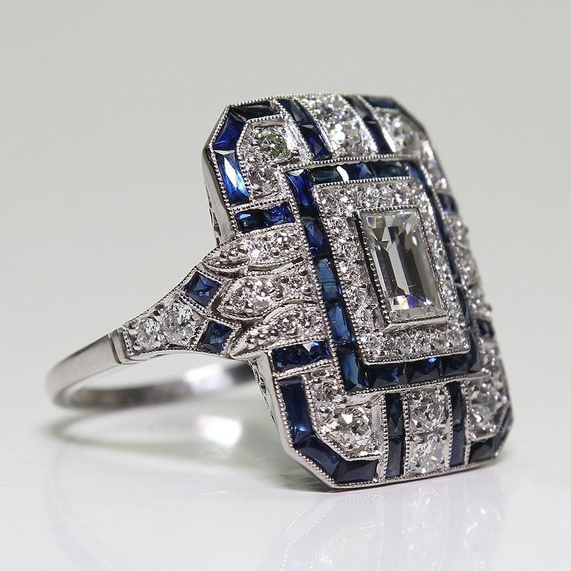 Mia™ | Kvinders Vintage Blå Sølv Ring