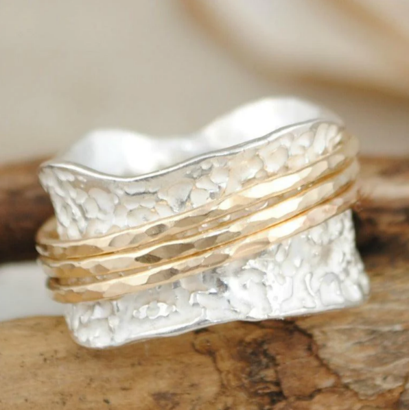 Retro Tynd Guld & Sølv Ring