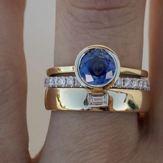 Vintage Elegant Blå Zirkonia Ring Sæt