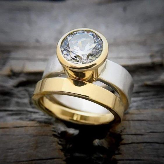 Indlagt Glas Guld & Sølv Ring