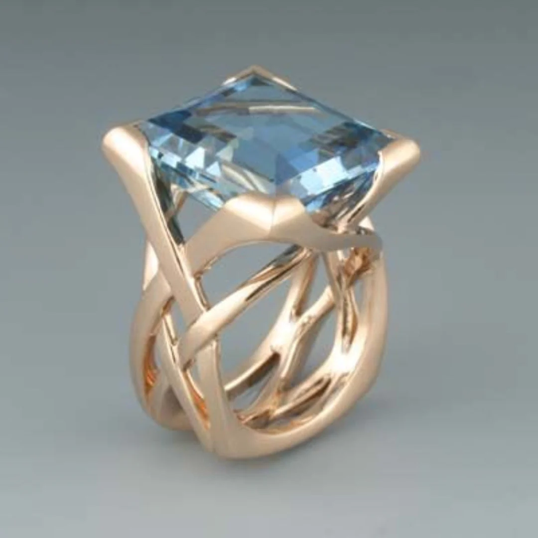 Vintage Rose Gold Blå Zirkonia Ring