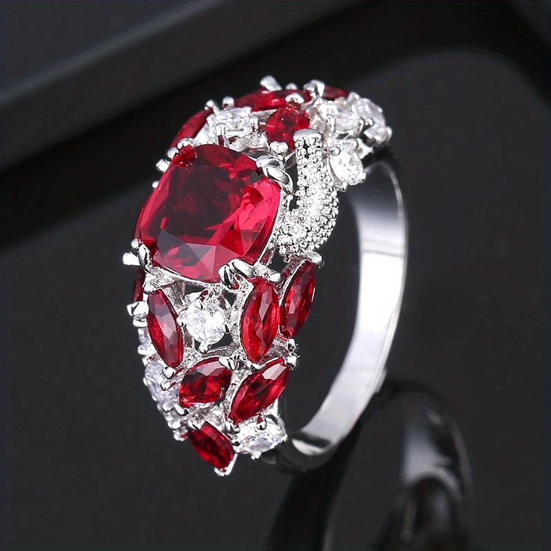 Sølv Ring med Rød Indlagt Glas
