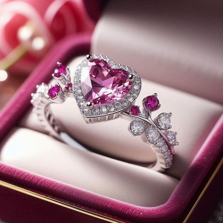 Sølv Ring med Pink Hjerte