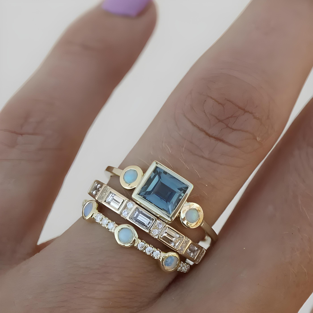 Florence™ - Vintage Blå Krystal Ring Sæt