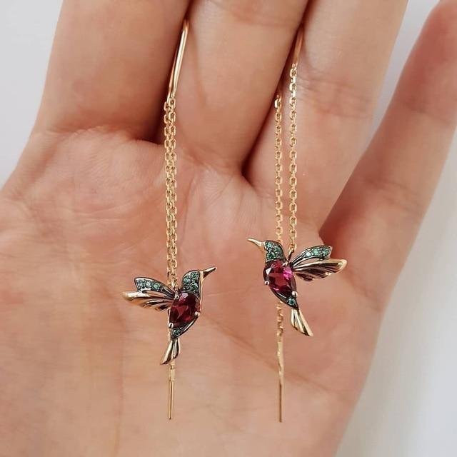 Hummingbird Emaljeøreringe med Zirkonia